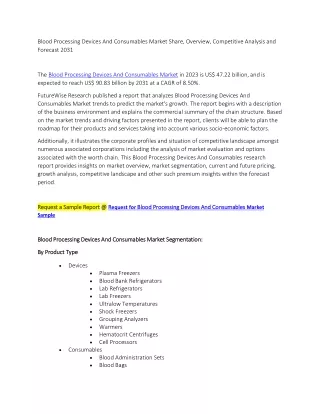 Blood Processing Devices And Consumables Market Forecast 2031