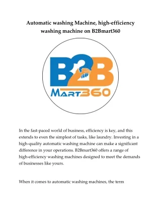 Automatic washing Machine, high-efficiency washing machine on B2Bmart360