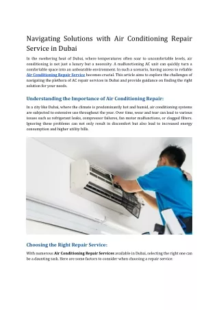 Navigating Solutions with Air Conditioning Repair Service in Dubai