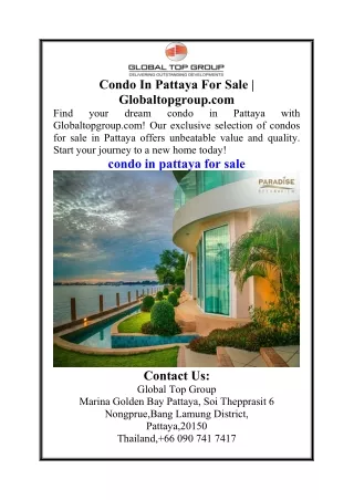 Condo In Pattaya For Sale  Globaltopgroup.com