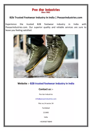 B2b Trusted Footwear Industry In India  Peeaarindustries.com