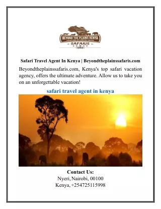 Safari Travel Agent In Kenya | Beyondtheplainssafaris.com