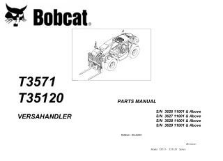 Bobcat T3571 T35120 Telescopic Handler Parts Catalogue Manual SN 3629 11001 & Above