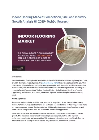 Indoor Flooring Market Competition, Size, and Industry Growth Analysis till 2029 - TechSci Research