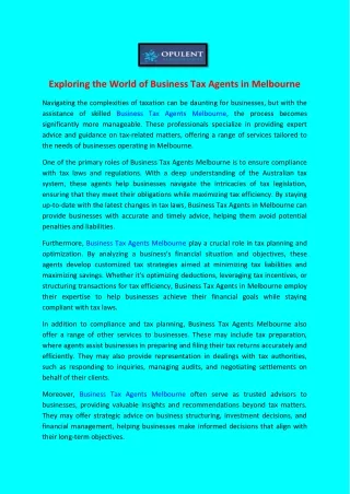 Exploring the World of Business Tax Agents in Melbourne