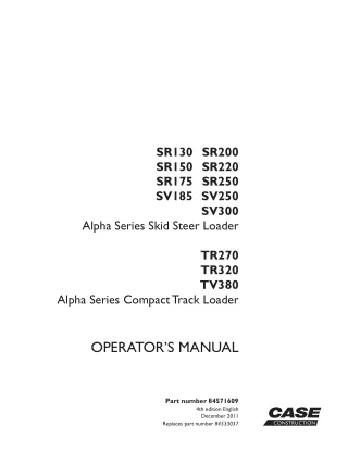 CASE SR150 SKID STEER LOADER operation manual