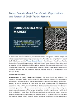 Porous Ceramic Market [2028]: Size, Share, Opportunities and Challenges - TechSc