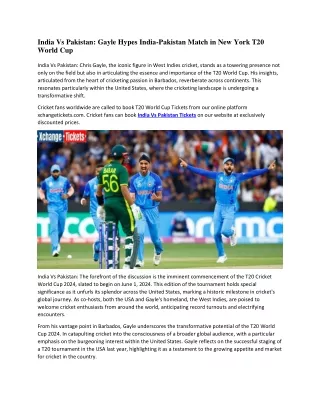 India Vs Pakistan Gayle Hypes India-Pakistan Match in New York T20 World Cup