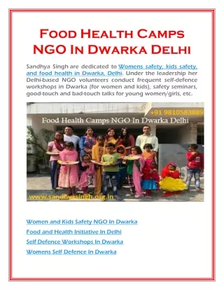 Food Health Camps NGO In Dwarka Delhi