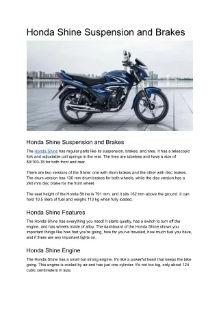 Honda Shine Suspension and Brakes