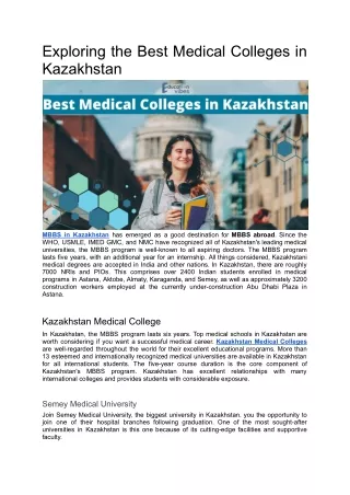 Exploring the Best Medical Colleges in Kazakhstan