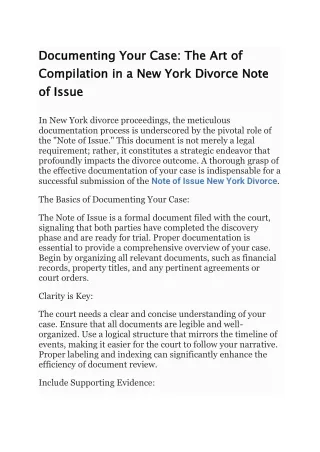 Note of Issue New York Divorce