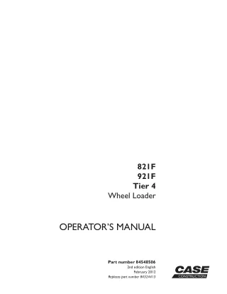 CASE 821F TIER 4 WHEEL LOADER operator’s manual