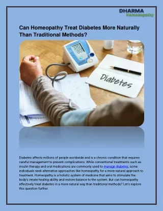 Can Homeopathy Treat Diabetes More Naturally Than Traditional Methods?