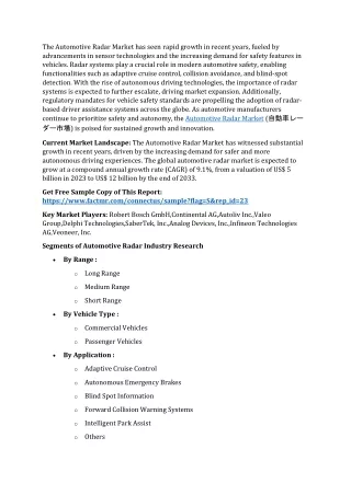 Automotive Radar Market Outlook, Growth & Forecast to 2033