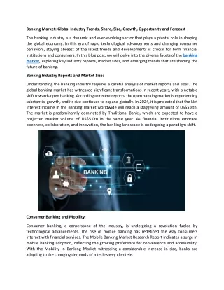 Banking Market Global Industry Trends, Share, Size, Growth, Opportunity and Forecast