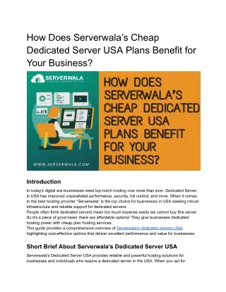 How Does Serverwala’s Cheap Dedicated Server USA Plans Benefit for Your Business_