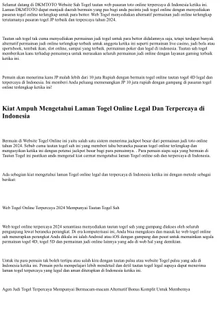 DKMTOTO Website Togel Terpercaya &amp; Toto Legal Gampang Menang Indonesia