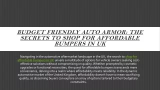 Budget Friendly Auto Armor The Secrets to Shop for Affordable Bumpers in UK