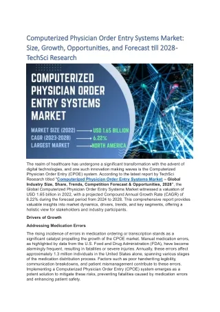 Computerized Physician Order Entry Systems Market: Size, Growth, Opportunities,