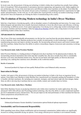 The Development of Drying Innovation in India's Clothes dryer Machines