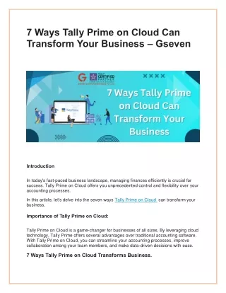 7 Ways Tally Prime on Cloud Can Transform Your Business