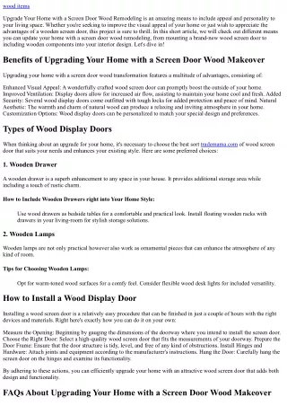 Upgrade Your Home with a Screen Door Wood Transformation