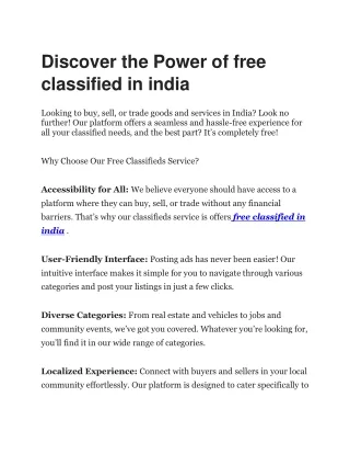 Discover the Power of free classified in india