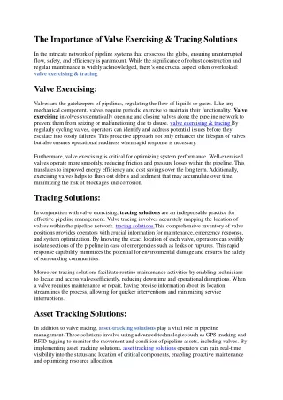 Optimize Operations with Valve Exercising and Tracing Solutions