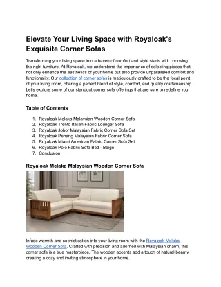 Elevate Your Living Space with Royaloak's Exquisite Corner Sofas