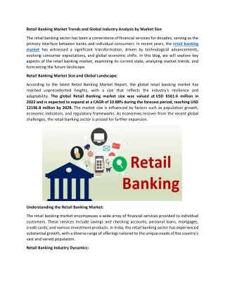 Retail Banking Market Trends and Global Industry Analysis by Market Size