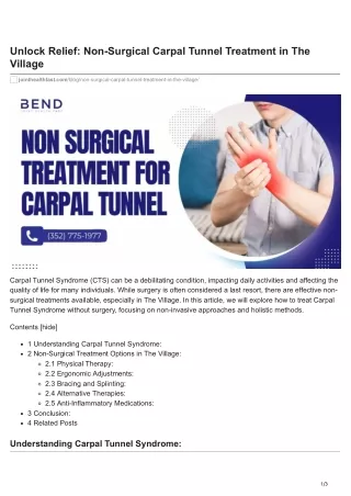 Unlock Relief Non-Surgical Carpal Tunnel Treatment in The Village