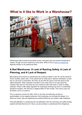 What is it like to Work in a Warehouse?
