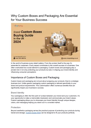 Why Custom Boxes and Packaging Are Essential for Your Business Success