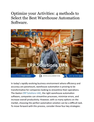 Optimize your Activities 4 methods to Select the Best Warehouse Automation Software^