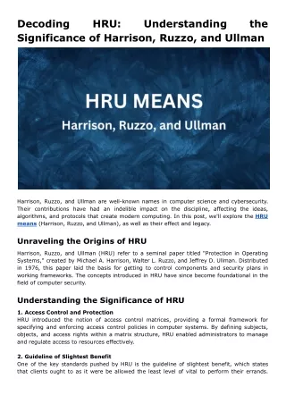 Decoding HRU: Understanding the Significance of Harrison, Ruzzo, and Ullman