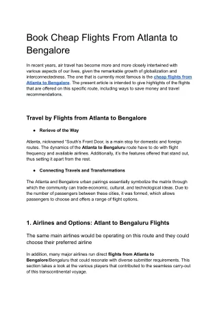 General Overview of the Flights from Atlanta to Bangalore