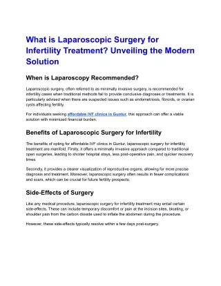 What is Laparoscopic Surgery for Infertility Treatment