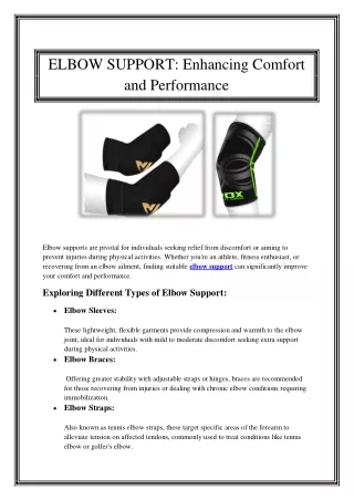 ELBOW SUPPORT Enhancing Comfort and Performance