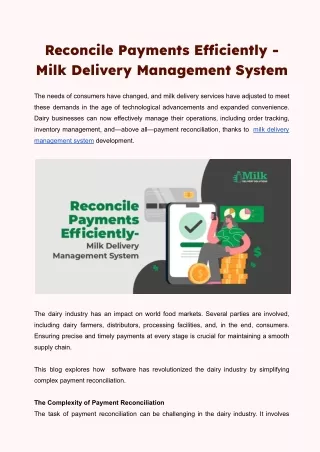 Reconcile Payments Efficiently - Milk Delivery Management System