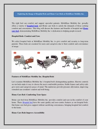 Exploring the Range of Hospital Beds and Home Care Beds at MobilEase Mobility In