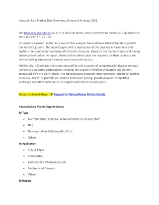 Nanocellulose Market Size, Overview, Share and Forecast 2031