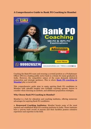 A Comprehensive Guide to Bank PO Coaching in Mumbai