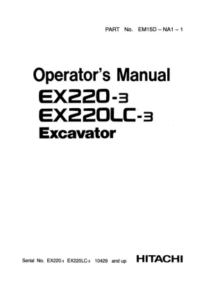 Hitachi EX220LC-3 Excavator operator’s manual SN10429 and up