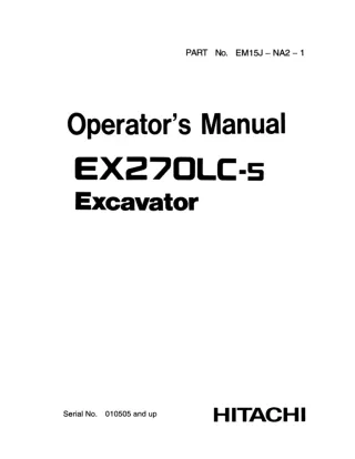 Hitachi EX270LC-5 Excavator operator’s manual Serial No. 010505 and up