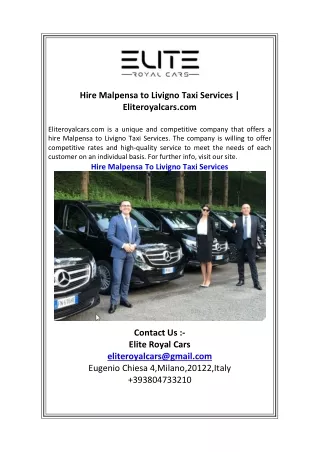 Hire Malpensa to Livigno Taxi Services   Eliteroyalcars.com