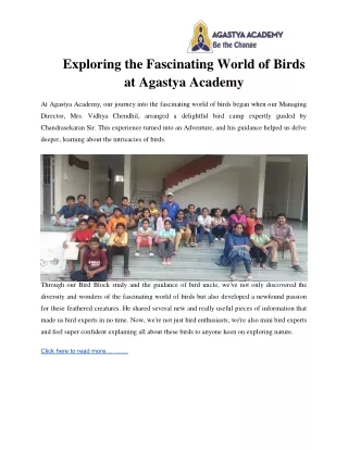 Exploring the Fascinating World of Birds at Agastya Academy