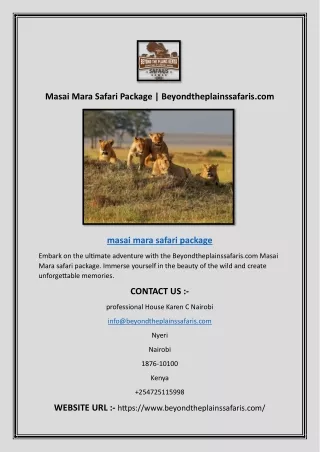 Masai Mara Safari Package | Beyondtheplainssafaris.com