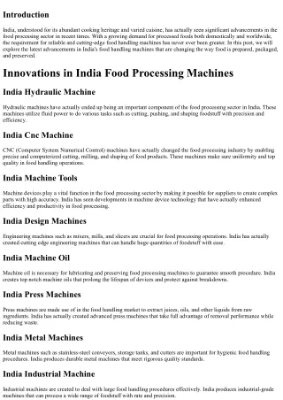 Innovations in India Food Handling Machines