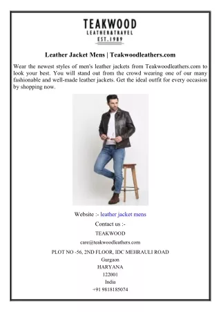 Leather Jacket Mens  Teakwoodleathers.com